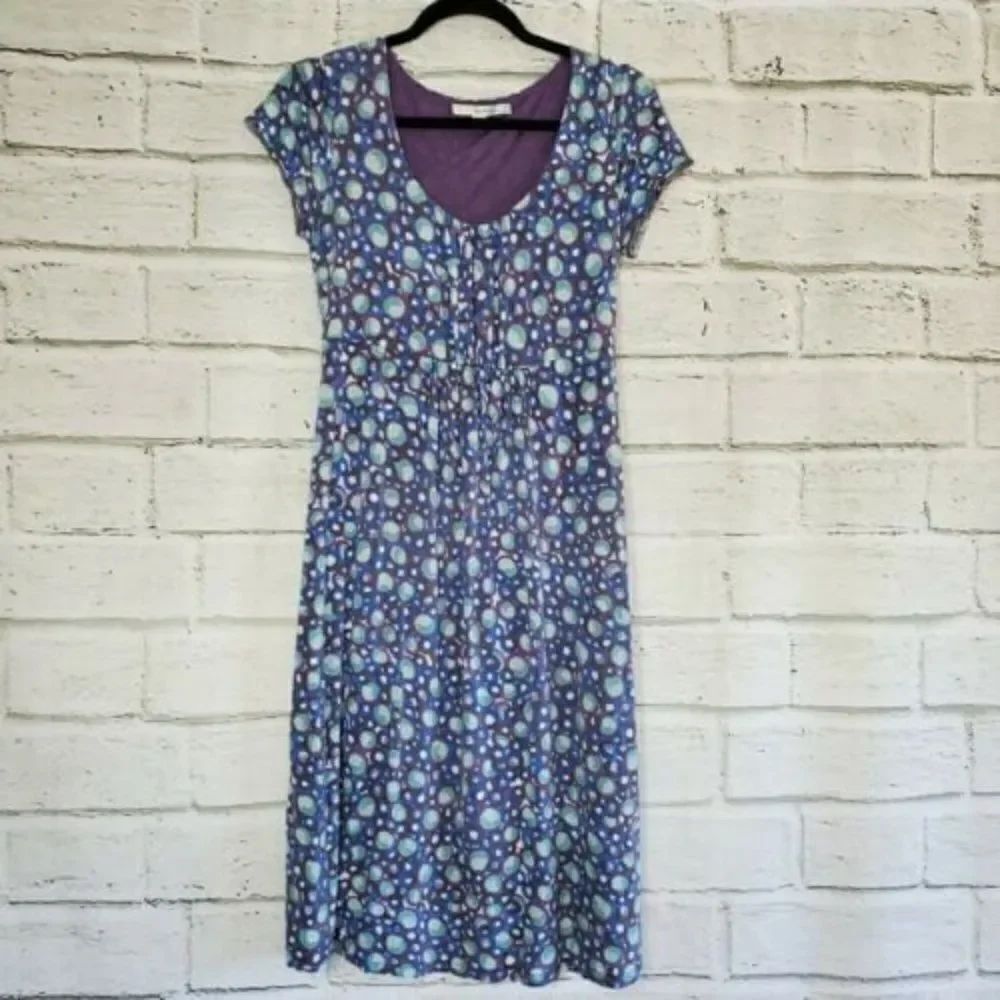 Boden Geometric Short Sleeve A Line Lined Lyocell Stretch Dress Purple White 4